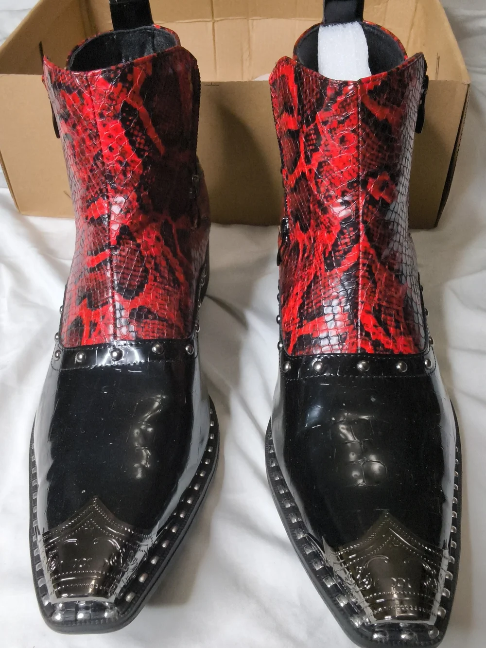 Red Snakeskin and Black Patent Men's Ankle Boots